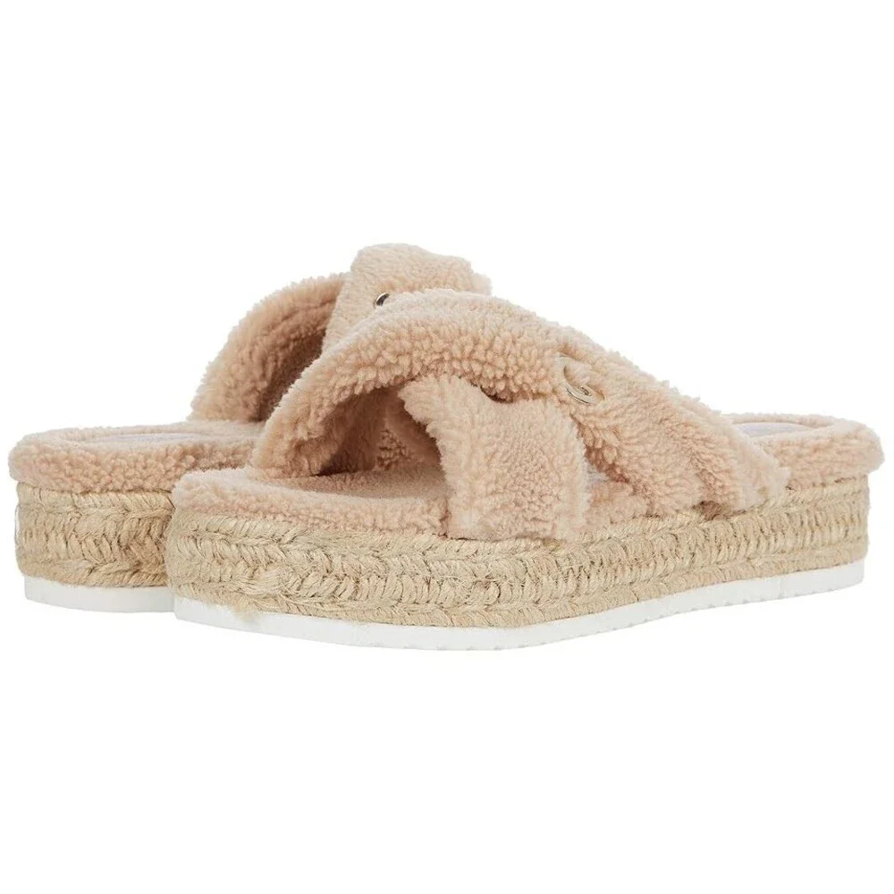 GBG Los Angeles Daphne Sandal Women's US 6 Beige Faux Fur Espadrile JOBB1343